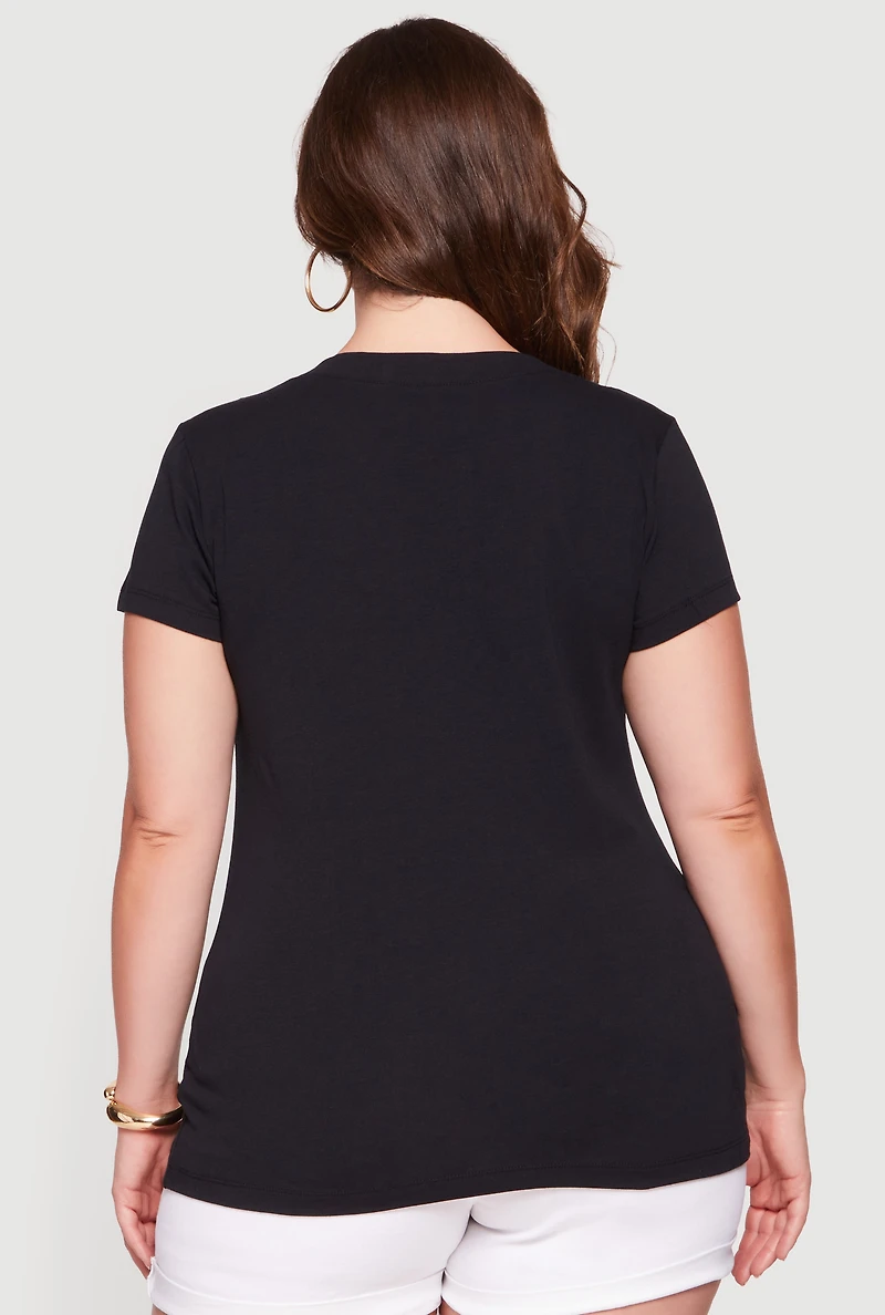 Plus V Neck Short Sleeve Basic Tee