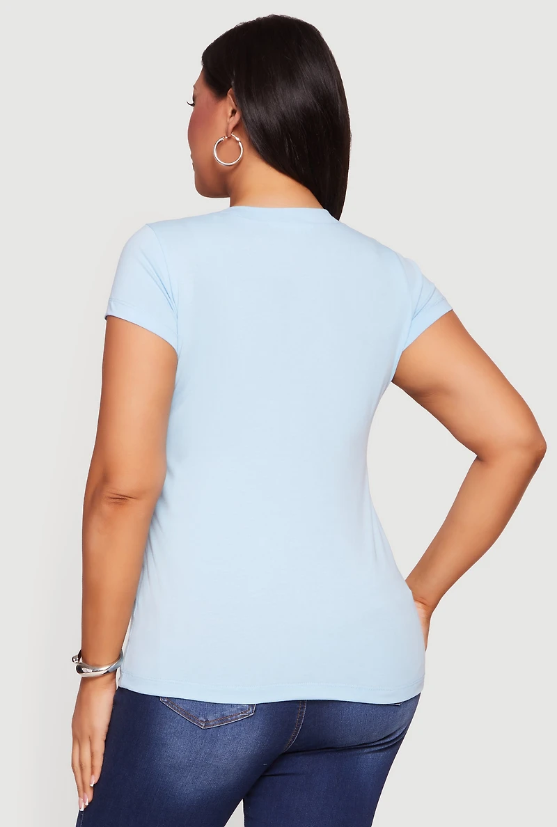 Plus V Neck Short Sleeve Basic Tee