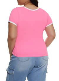 Plus Rib Knit Seamless Ringer Tee