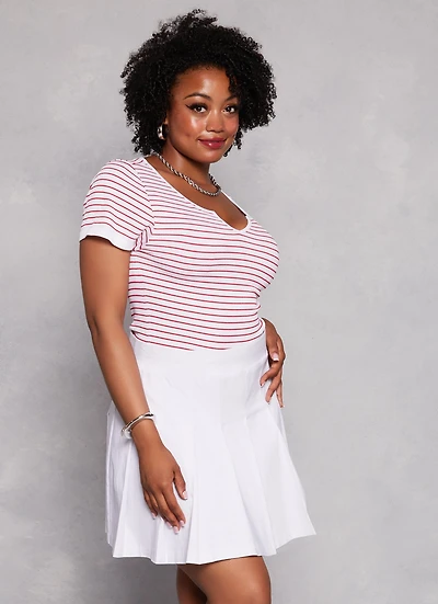 Womens Plus Size Seamless Striped Notch Neck Tee, Multi, Size 1X-2X