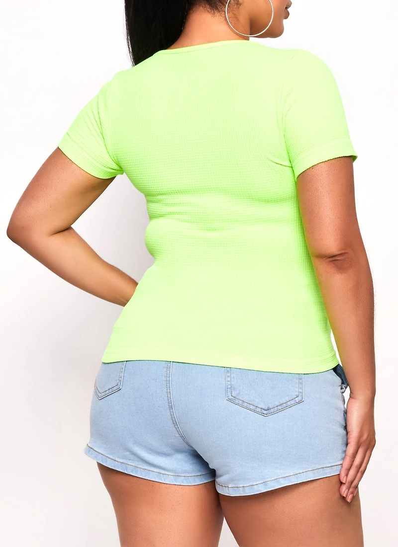 Womens Plus Size Seamless Textured Knit Scoop Neck Tee, Green, Size 2X-3X