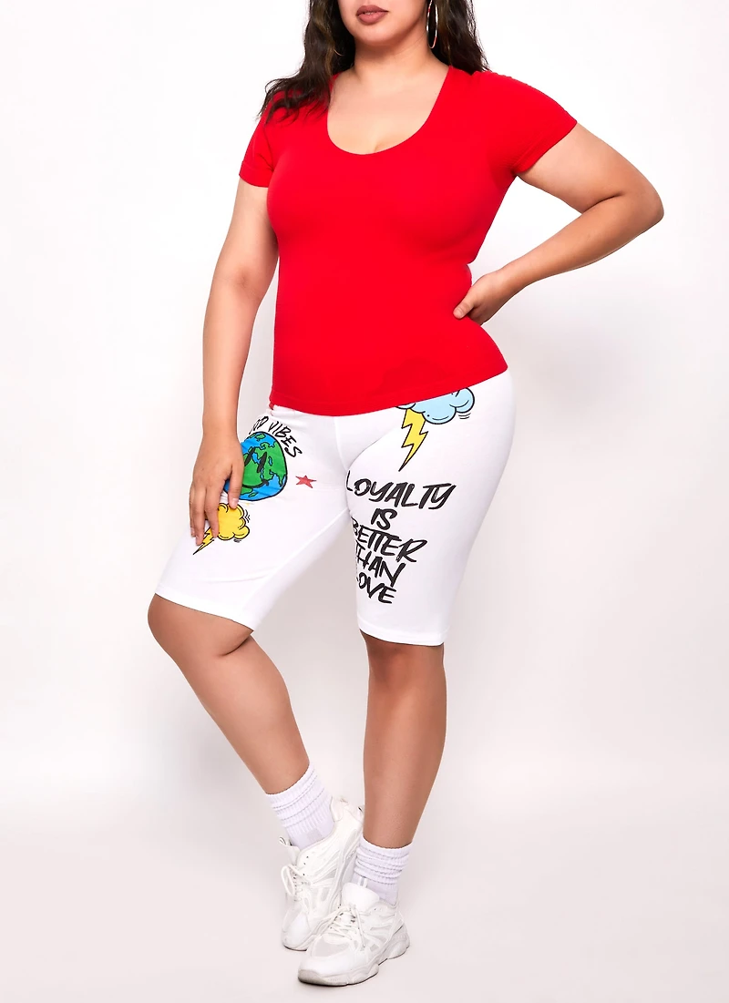 Womens Plus Size Seamless Textured Knit Scoop Neck Tee, Red, Size 1X-2X