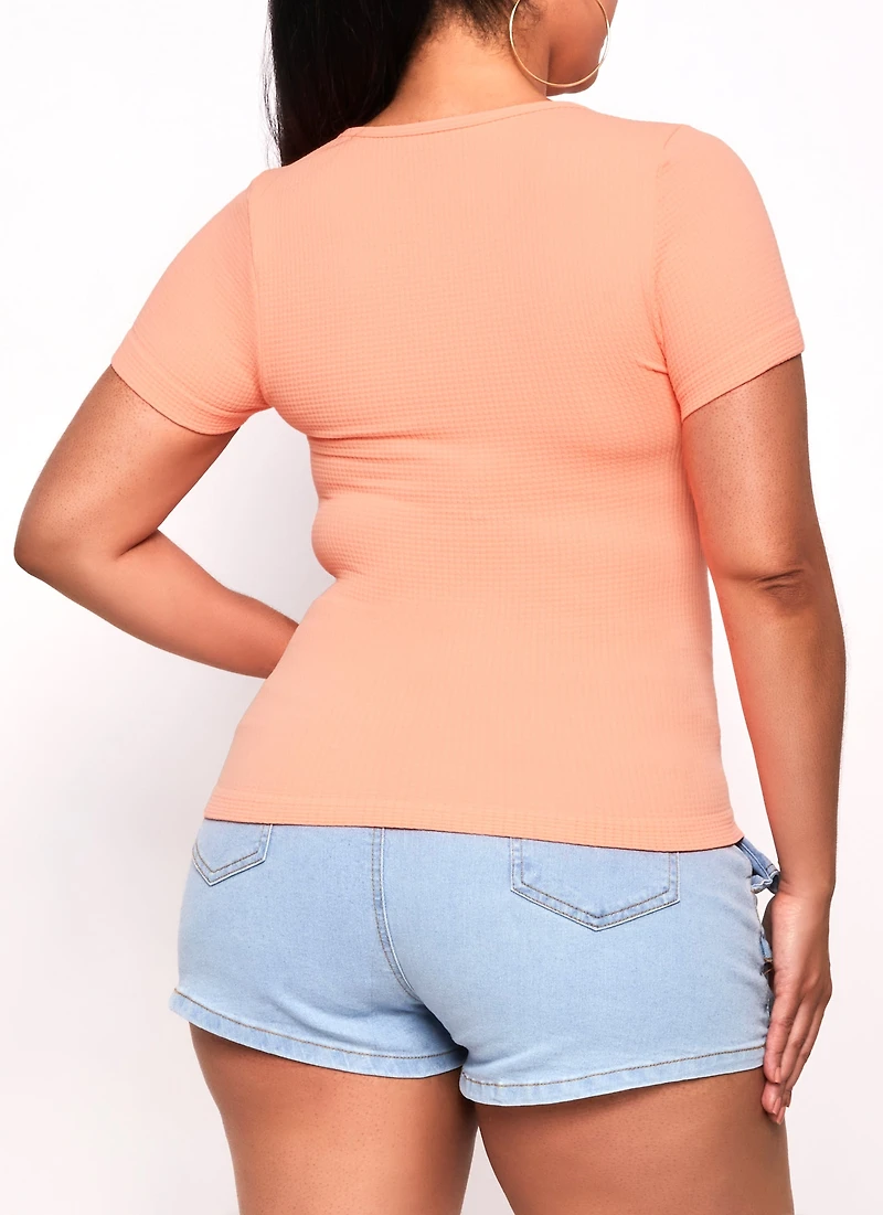 Womens Plus Seamless Textured Knit Scoop Neck Tee, 1X-2X