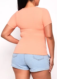Womens Plus Seamless Textured Knit Scoop Neck Tee, 1X-2X