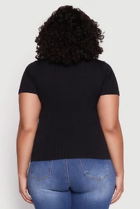 Womens Plus Size Basic Ribbed Knit Seamless Top, Black, Size 1X-2X