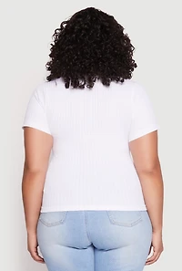 Womens Plus Basic Ribbed Knit Seamless Top, White,