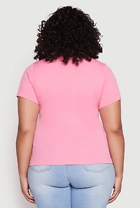 Womens Plus Size Basic Ribbed Knit Seamless Top, Pink, Size 2X-3X