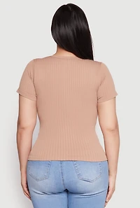 Womens Plus Basic Ribbed Knit Seamless Top, Beige,