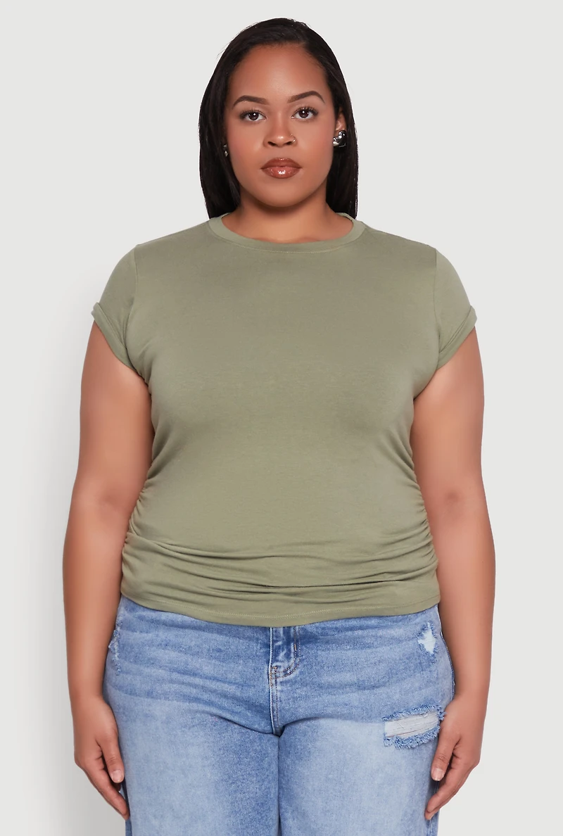 Womens Plus Side Ruched Tee, 2X