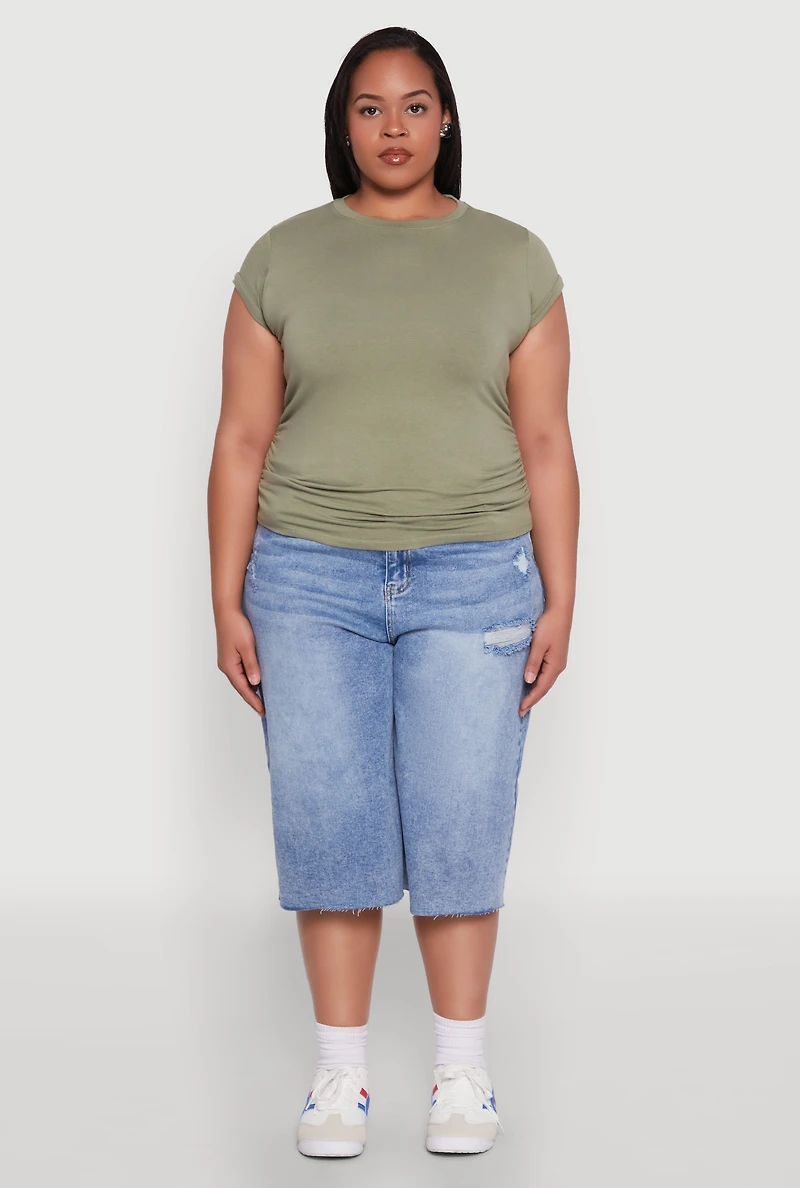 Womens Plus Side Ruched Tee, 2X