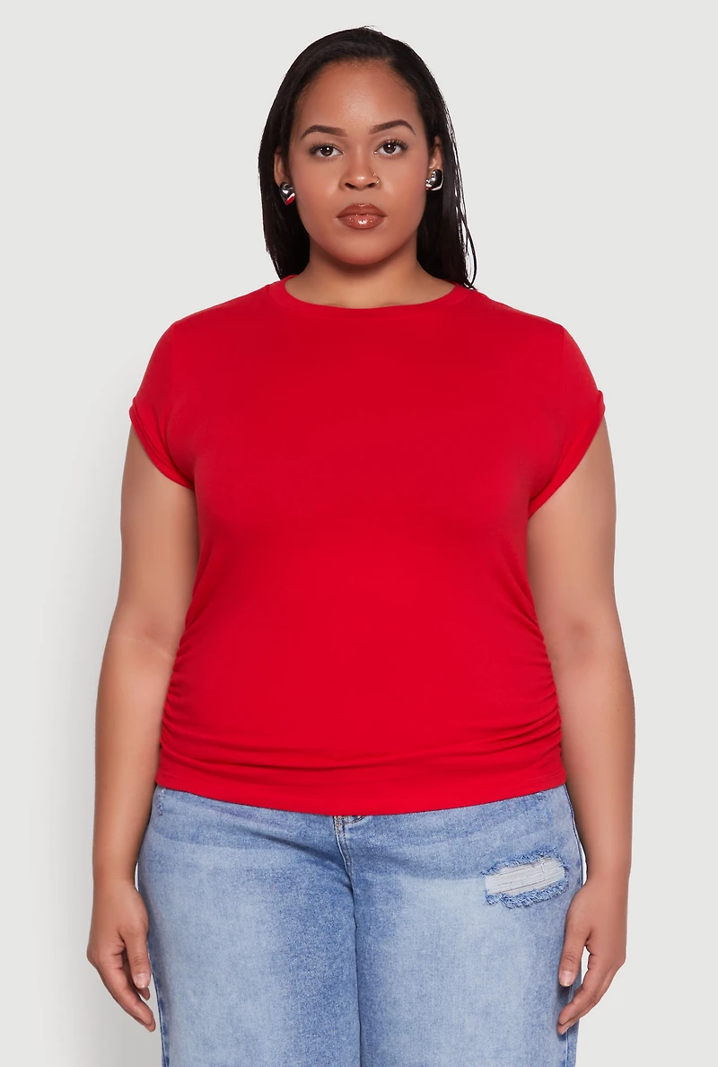 Womens Plus Size Side Ruched Tee, Red, Size 2X