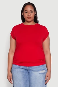 Womens Plus Size Side Ruched Tee, Red, Size 2X