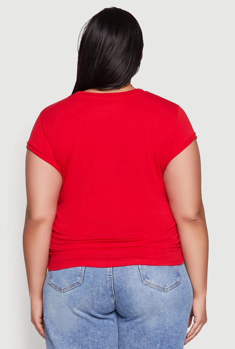 Womens Plus Size Side Ruched Tee, Red, Size 2X