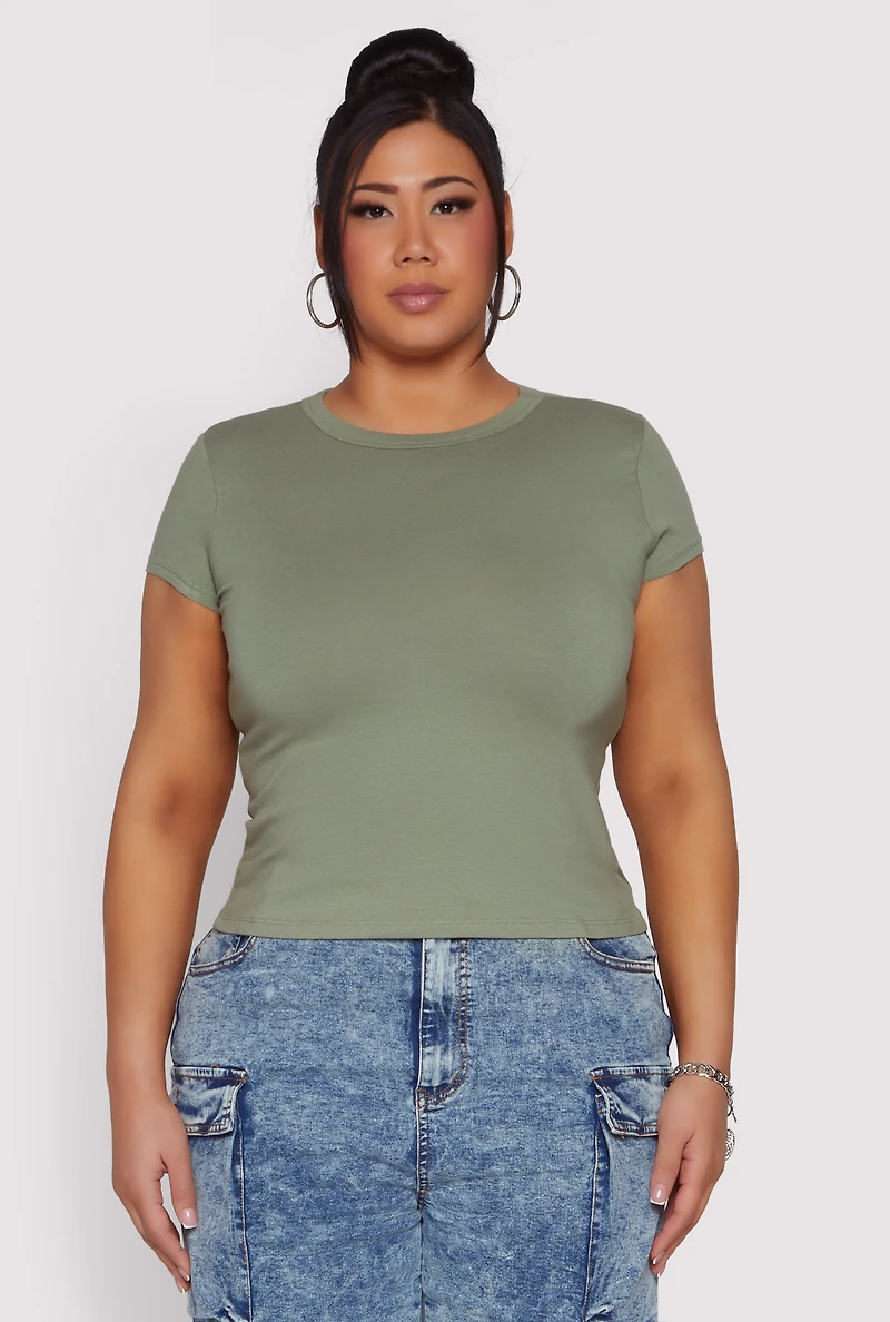 Womens Plus Short Sleeve Crew Neck Tee,