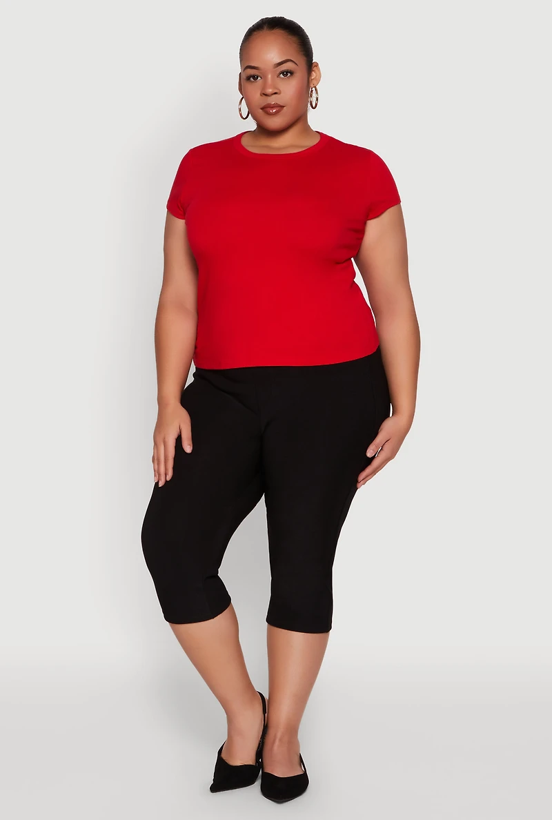 Womens Plus Size Short Sleeve Crew Neck Tee, Red, Size 1X