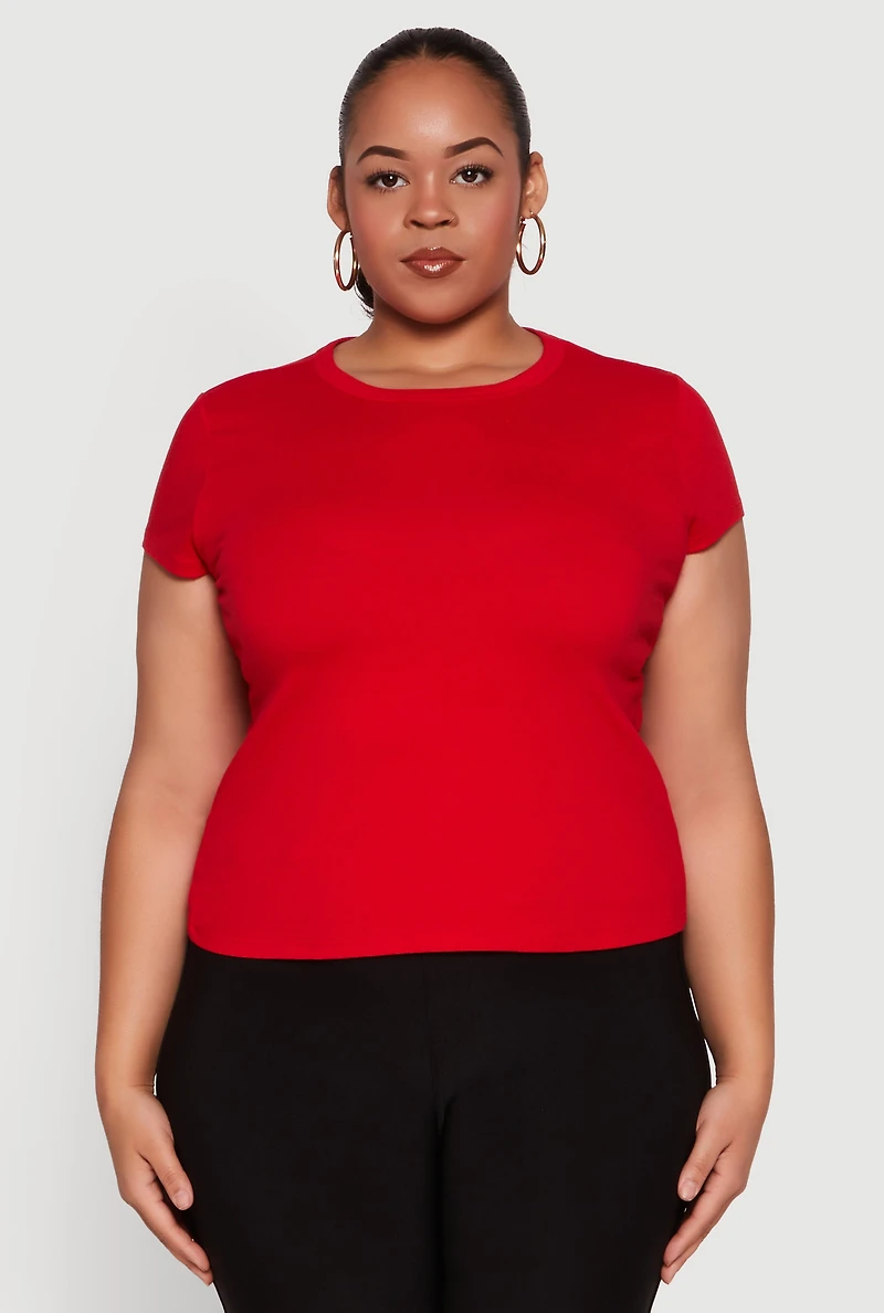 Womens Plus Size Short Sleeve Crew Neck Tee, Red, Size 1X
