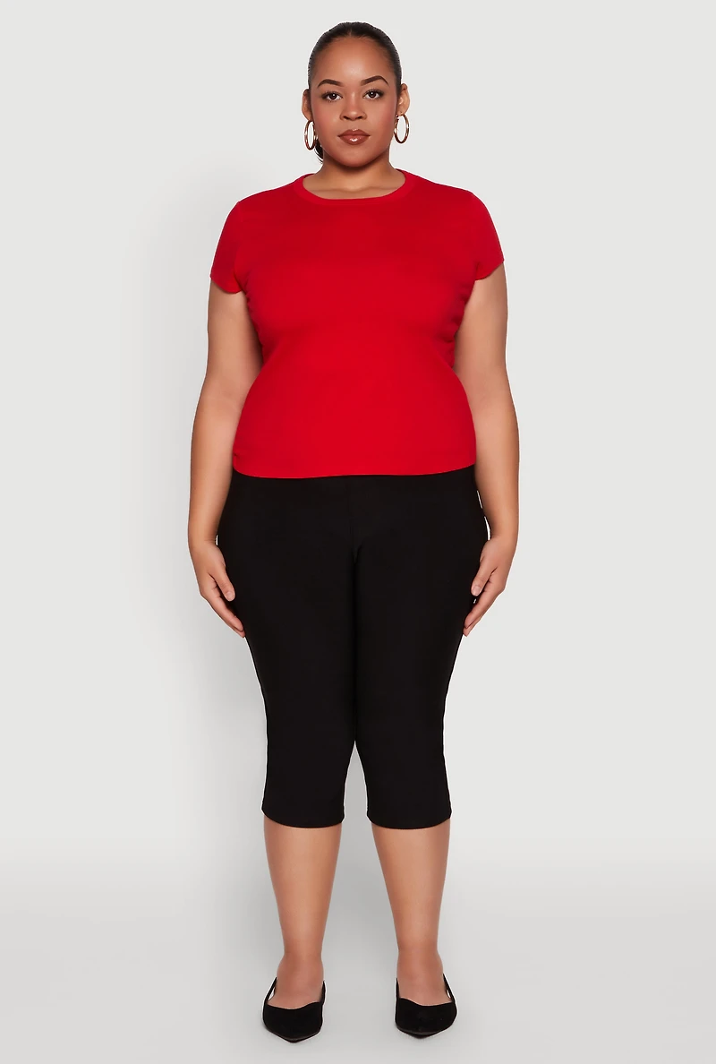 Womens Plus Size Short Sleeve Crew Neck Tee, Red, Size 1X