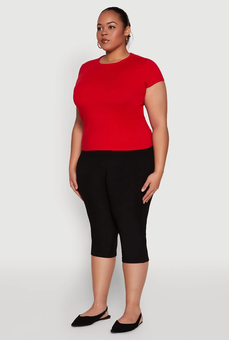 Womens Plus Size Short Sleeve Crew Neck Tee, Red, Size 1X