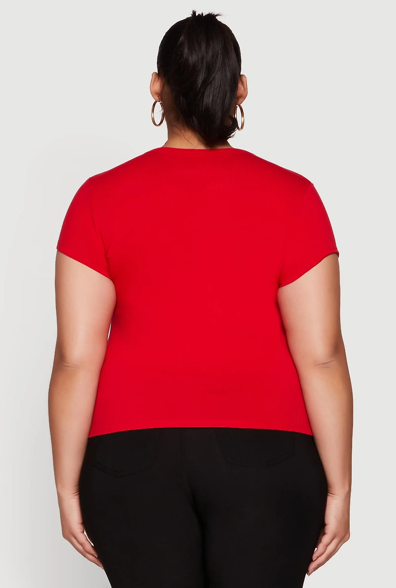 Womens Plus Size Short Sleeve Crew Neck Tee, Red, Size 1X
