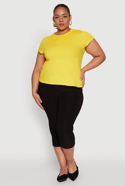 Womens Plus Size Short Sleeve Crew Neck Tee, Yellow, Size 1X