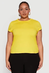 Womens Plus Size Short Sleeve Crew Neck Tee, Yellow, Size 2X