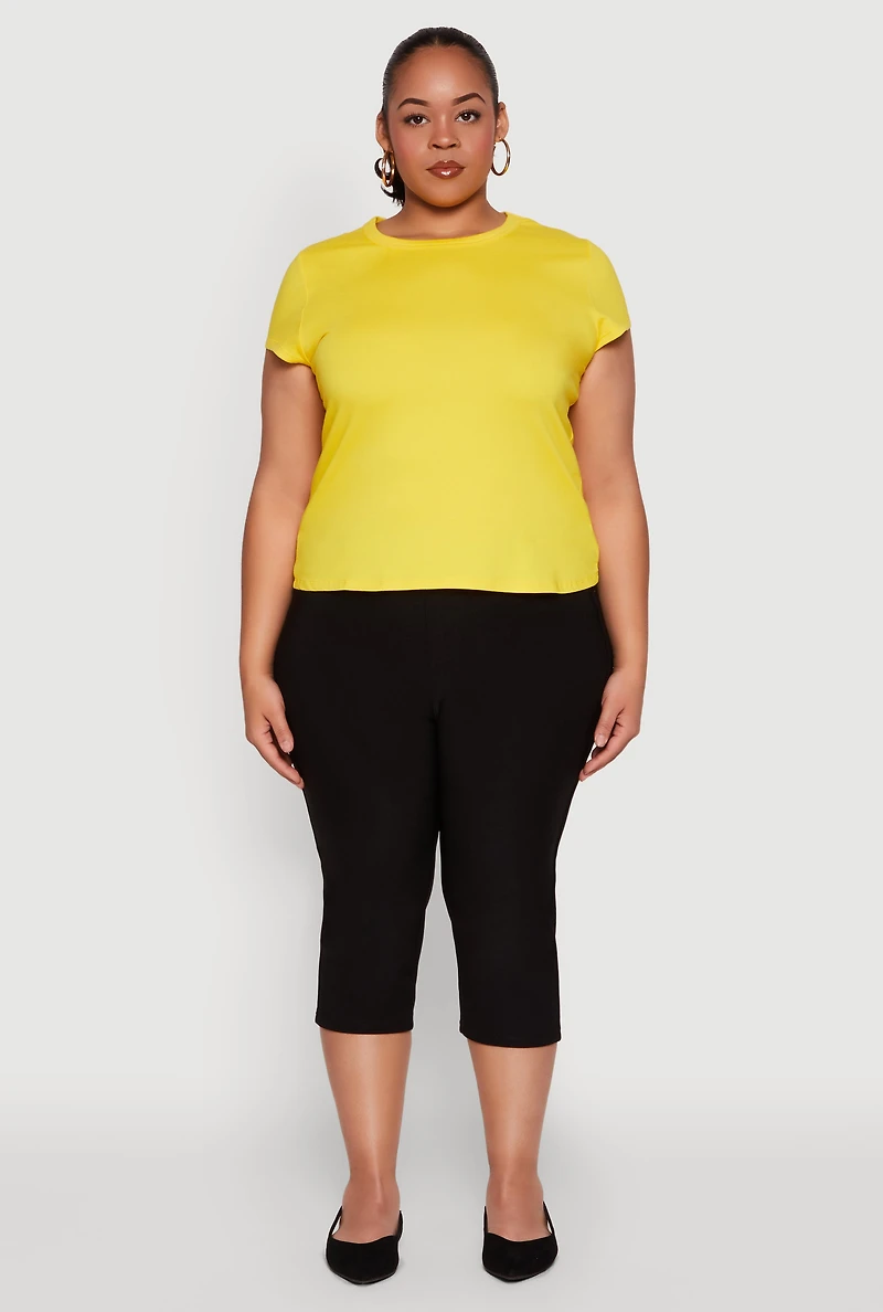 Womens Plus Size Short Sleeve Crew Neck Tee, Yellow, Size 2X