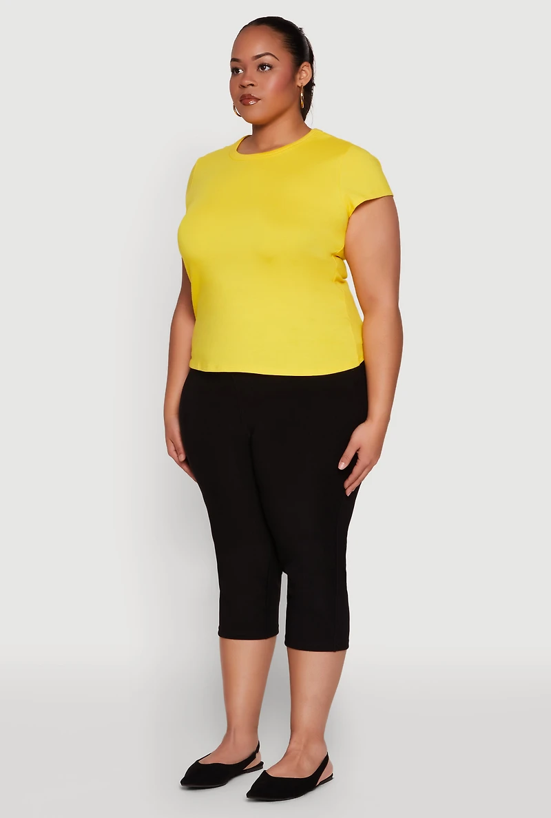 Womens Plus Size Short Sleeve Crew Neck Tee, Yellow, Size 2X