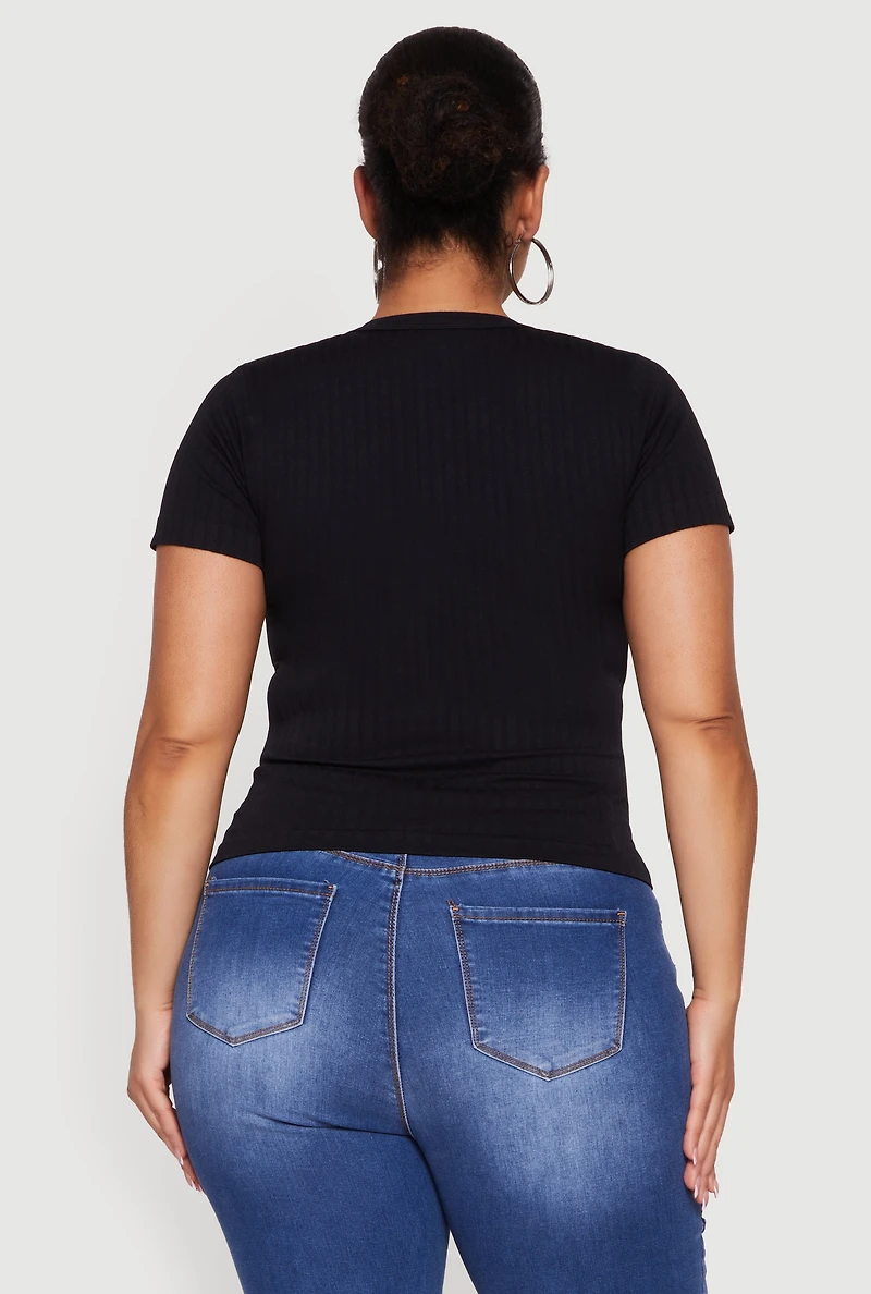 Plus Ribbed Knit Scoop Neck Shirt
