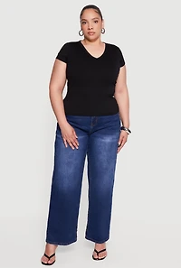 Plus Basic Short Sleeve V-Neck Top