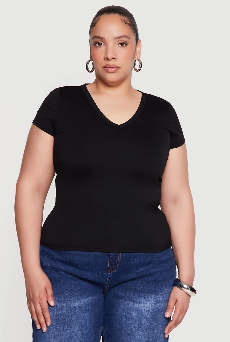Plus Basic Short Sleeve V-Neck Top