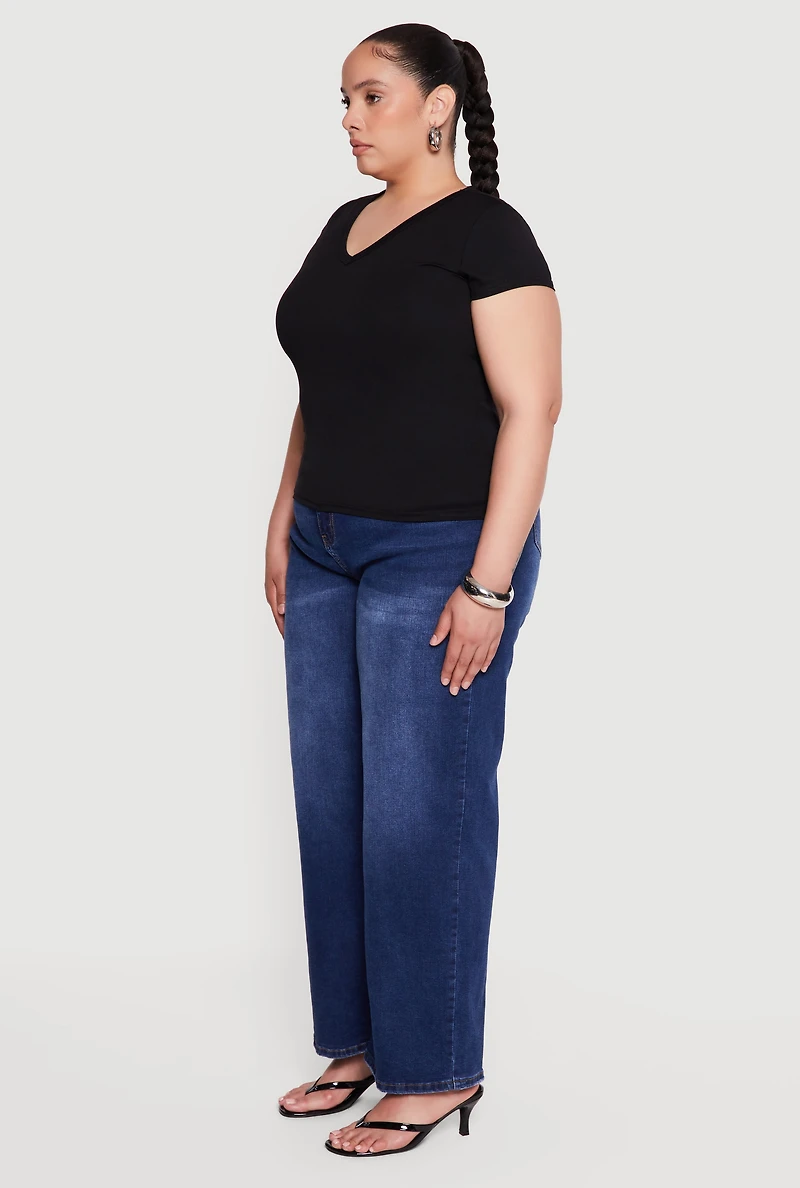 Plus Basic Short Sleeve V-Neck Top
