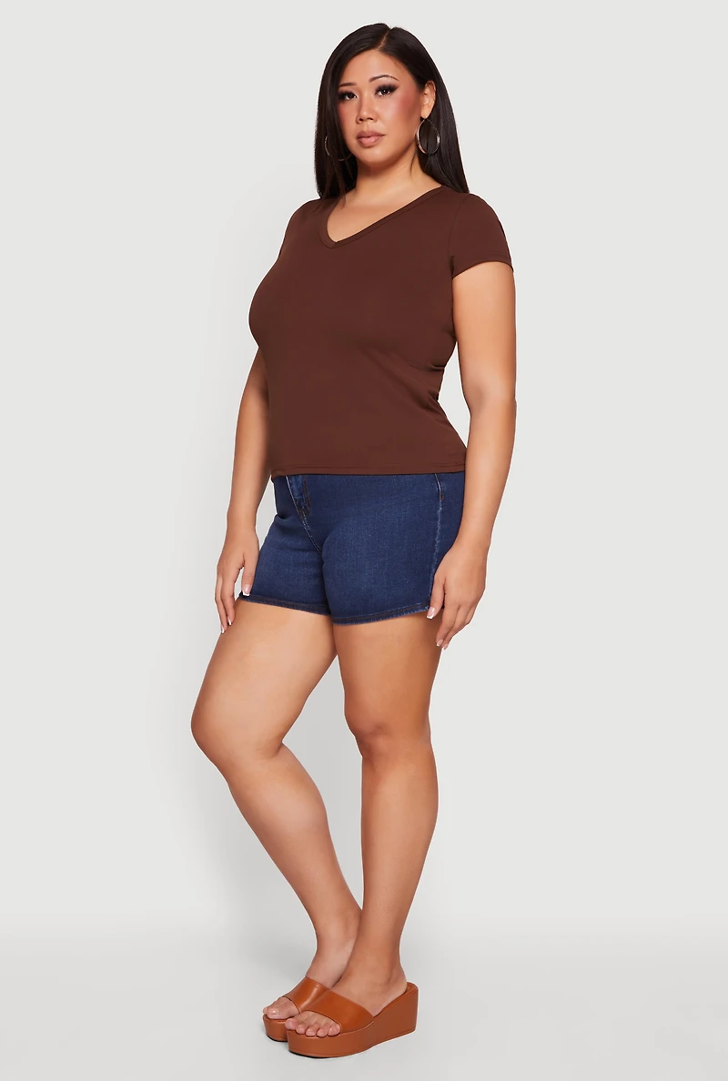 Plus Basic Short Sleeve V-Neck Top