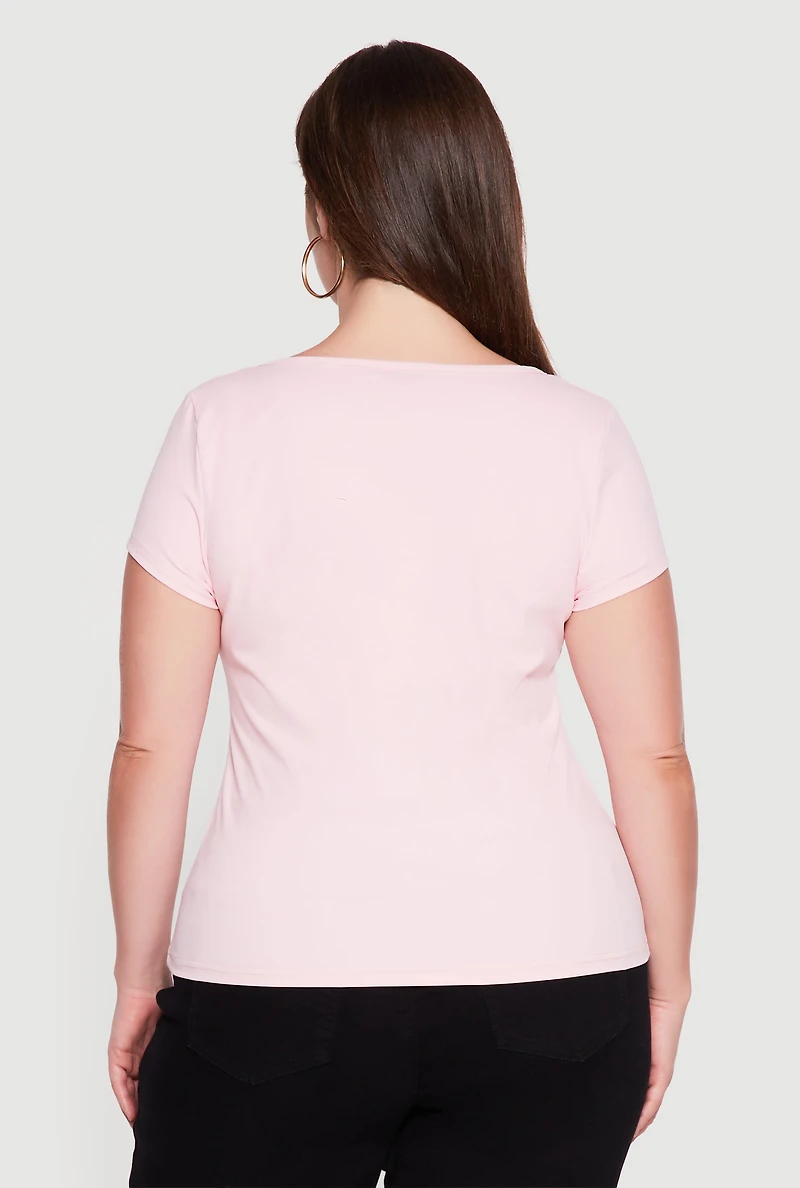 Plus Solid Square Neck Short Sleeve Top