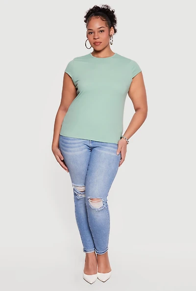 Plus Cap Sleeve Crew Neck Tee