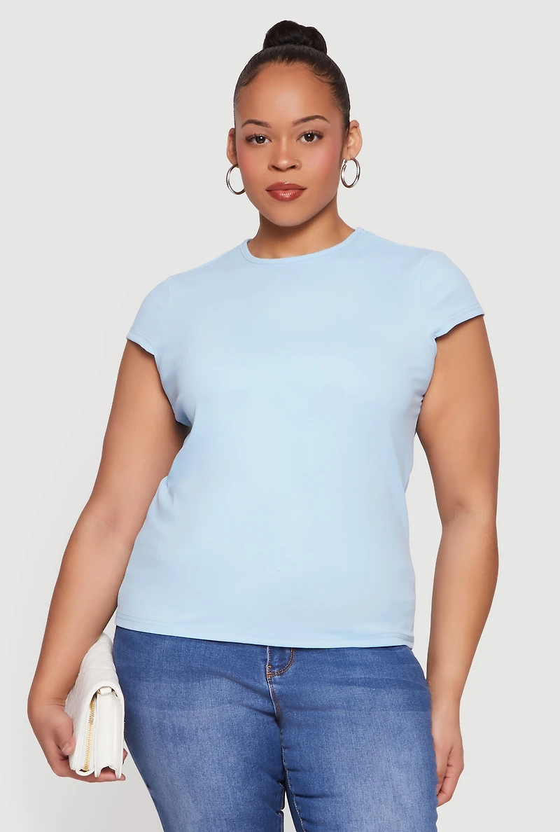 Plus Cap Sleeve Crew Neck Tee