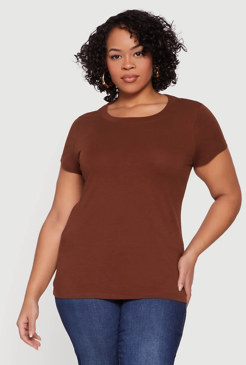 Plus Solid Short Sleeve Crew Neck Tee