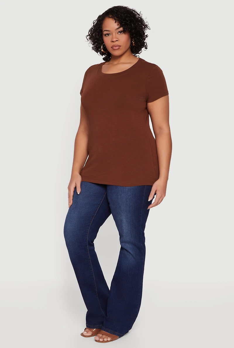 Plus Solid Short Sleeve Crew Neck Tee