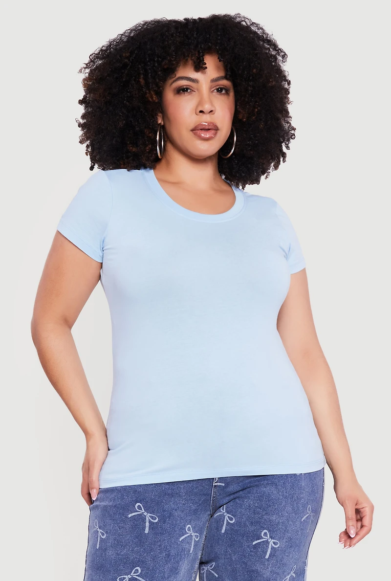 Plus Solid Short Sleeve Crew Neck Tee