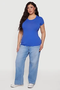 Plus Solid Short Sleeve Crew Neck Tee