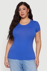 Plus Solid Short Sleeve Crew Neck Tee