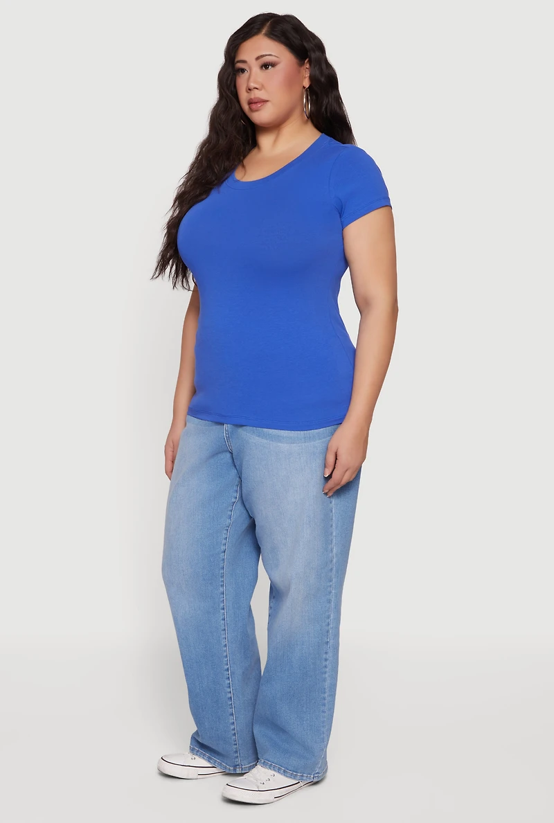 Plus Solid Short Sleeve Crew Neck Tee
