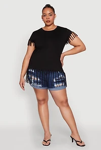 Womens Plus Size Fringe Tee, Black, Size 3X