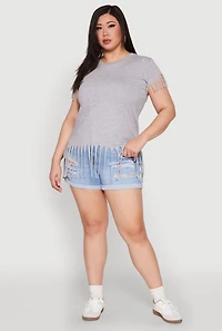 Womens Plus Size Fringe Tee, Grey, Size 3X