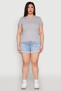 Womens Plus Size Fringe Tee, Grey, Size 1X