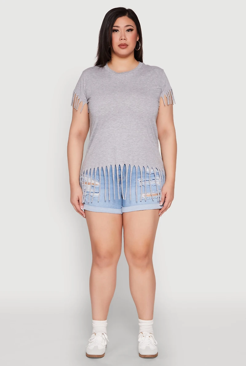 Womens Plus Fringe Tee,