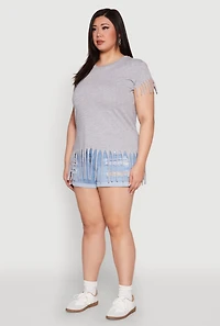 Womens Plus Size Fringe Tee, Grey, Size 3X
