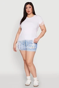 Womens Plus Size Fringe Tee, White, Size 1X