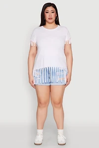 Womens Plus Size Fringe Tee, White, Size 1X