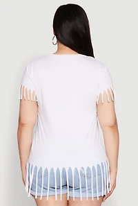 Womens Plus Size Fringe Tee, White, Size 1X