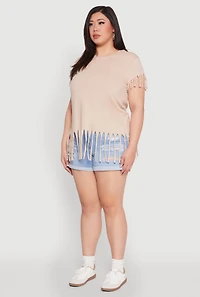 Womens Plus Fringe Trim Tee,